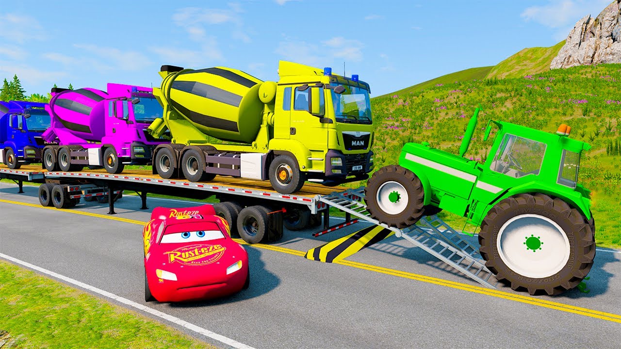 Flatbed Truck McQueen | Transportation with Truck - Pothole vs Car #5 | BeamNG.Drive Gameplay