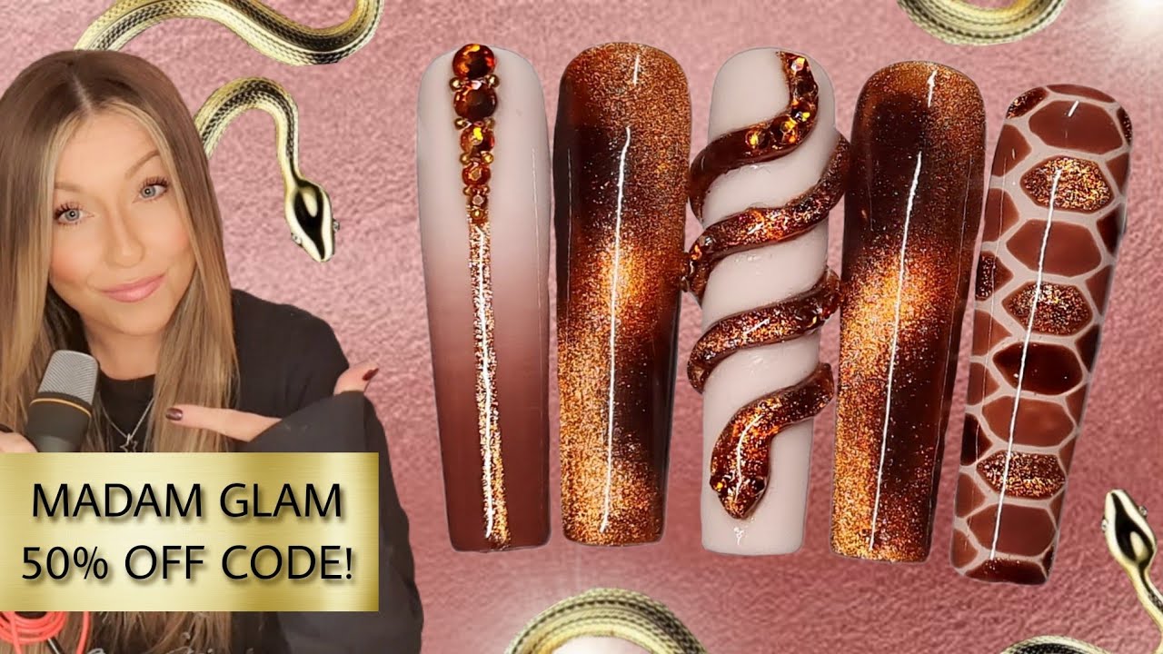 🐍 3D Cateye Snake | Magnetic gel polish nail art design | Fall nails | Gold print | Foil | Ombre