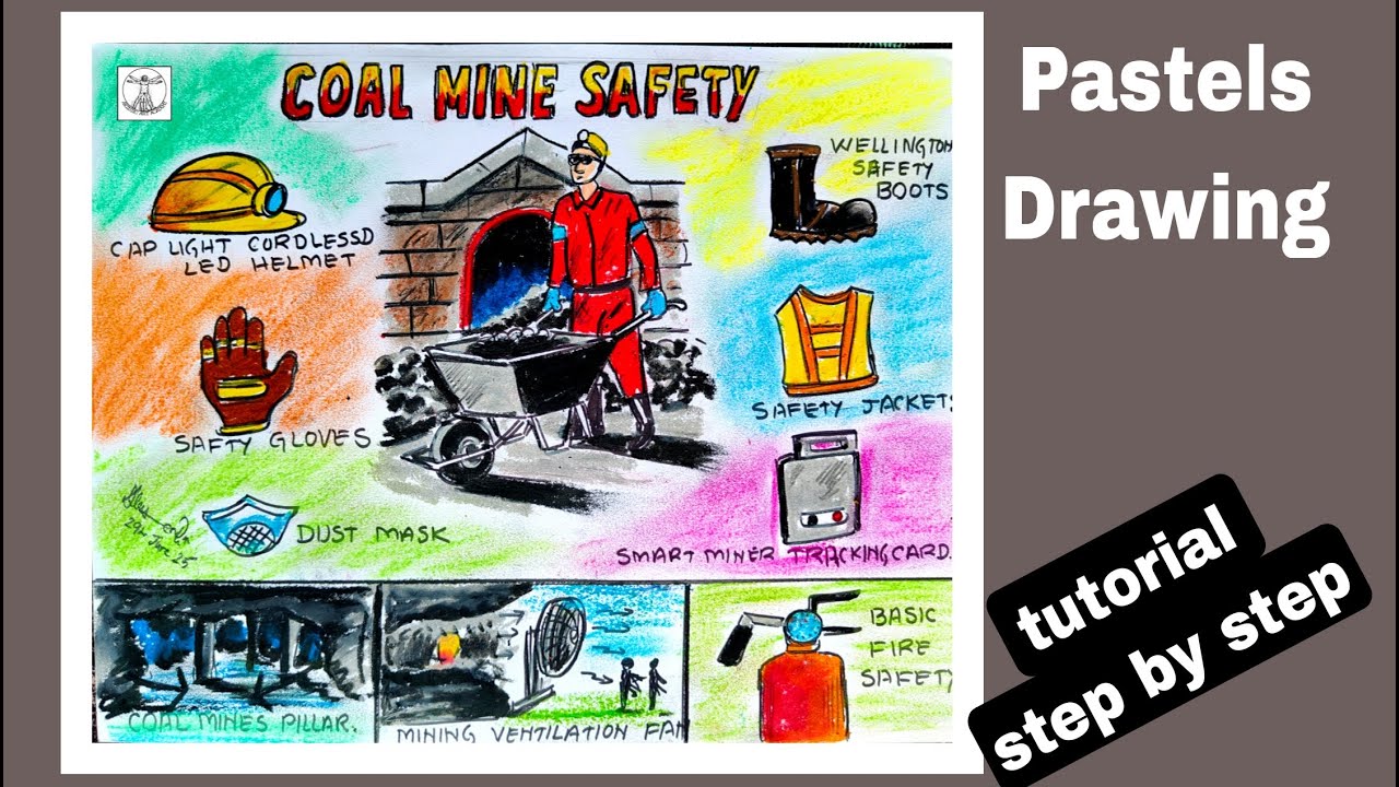 Safety drawing for Competition/ Coal Mine Safety Drawing for Beginners/ Tutorial,step by step.