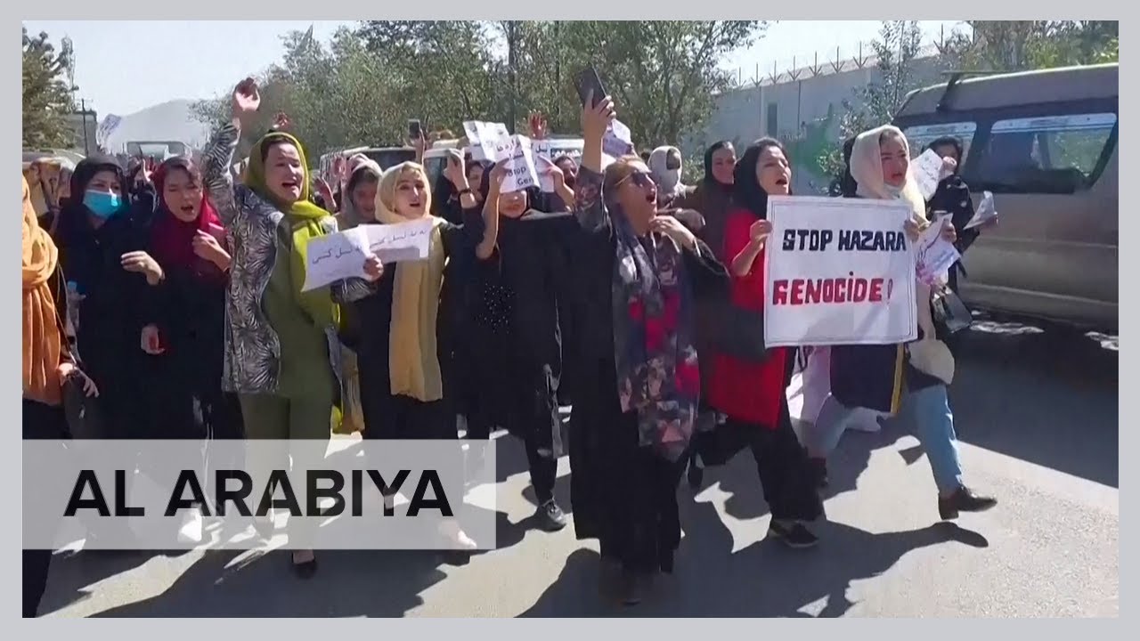 Afghan women chanting stop Hazara genocide after deadly Kabul attack