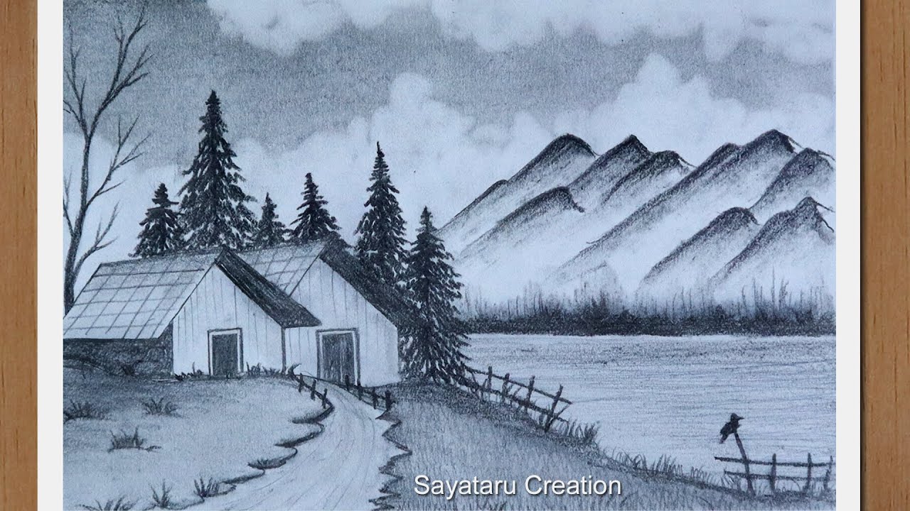 Simple landscape drawing in pencil  how to draw a scenery  pencil sketch   PaintingTube