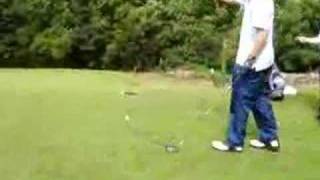 Mr Matthew Whitehoue attempting to drive off the tee at the 6th hole at Cupar Golf Course, Scotland 2007 (The Oldest 9 hole course 