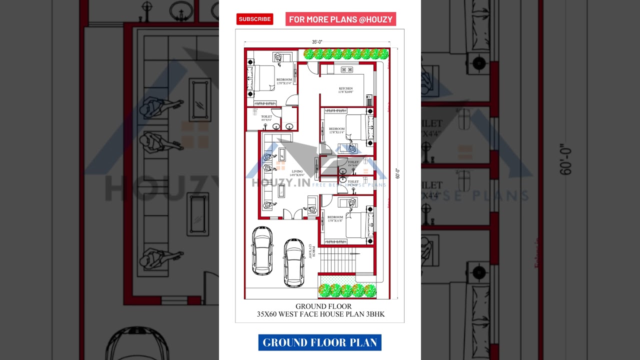 35x60 west facing house plan| 3bhk house 