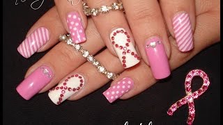 cancer breast awareness nail nails ribbon pink month finger tutorial