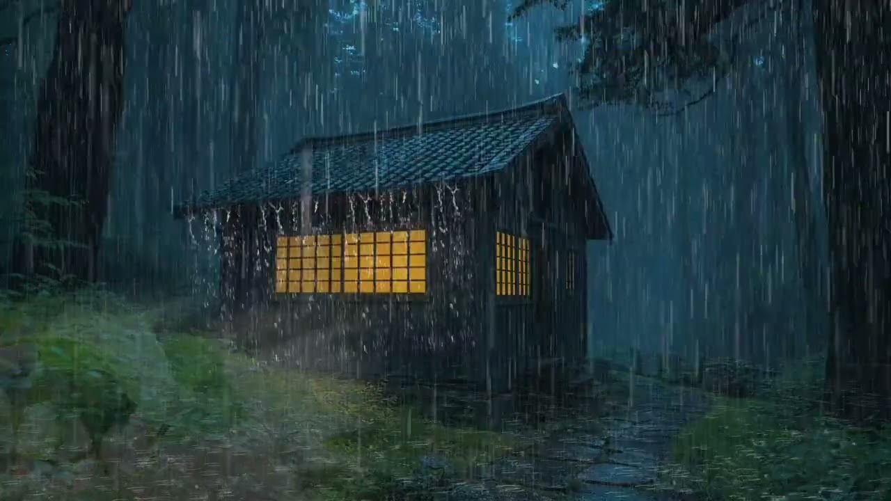 Sleep Better Tonight with Heavy Rain and Thunder on a Forest Road