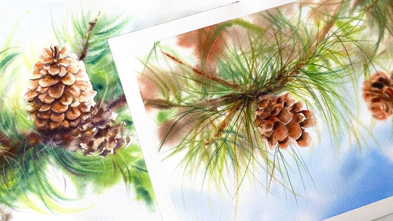 How I paint pine needles using a liner brush | watercolors - YouTube