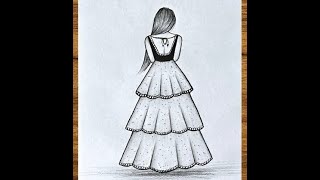 Easy Way To Draw A Girl From Back Side With Beautiful Dress Ll Pencil Sketch Ll Girl Drawing