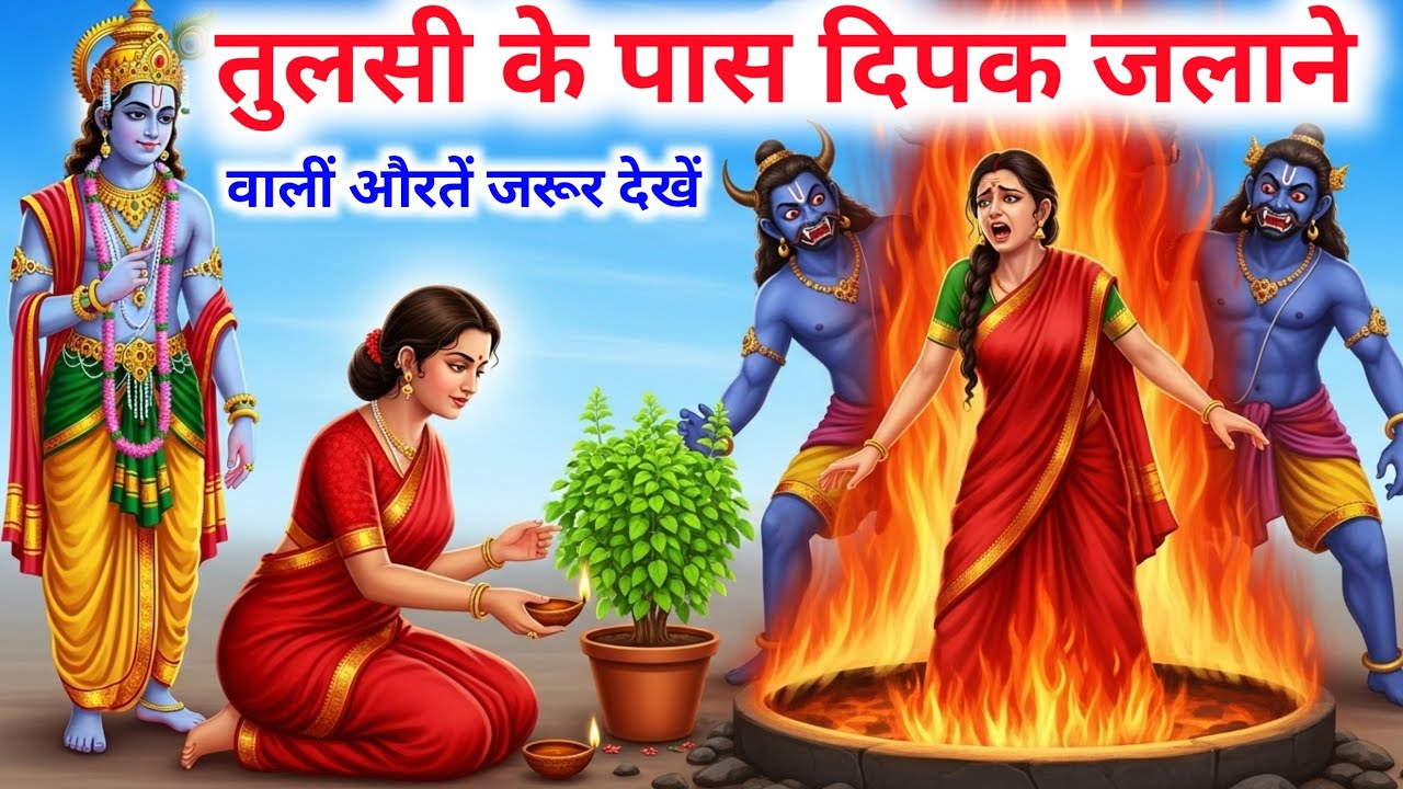 श्री कृष्ण ने बताया तुलसी के पास दीपक जलाने से क्या होता है?  Tulsi Puja ki katha /#krishna 