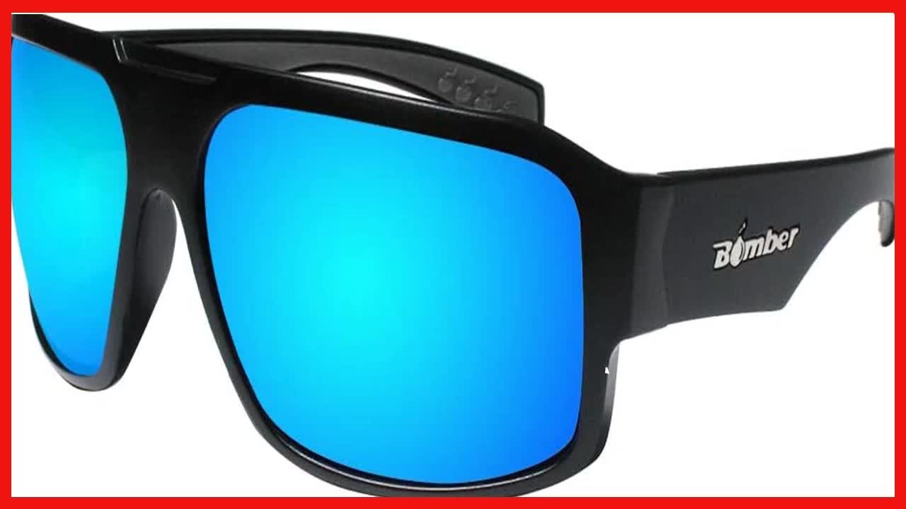 Bomber Mens Safety Sunglasses, Matte Black Frame with Ice Blue Mirror Safety Sunglass Lens, Non-Slip