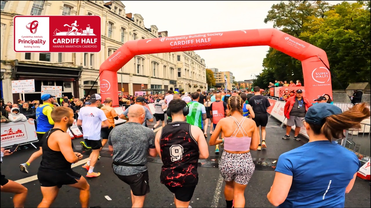 Sub-1:45 Cardiff Half Marathon 2024 Full Race  | Virtual Run Fast Race Treadmill Workout Scenery