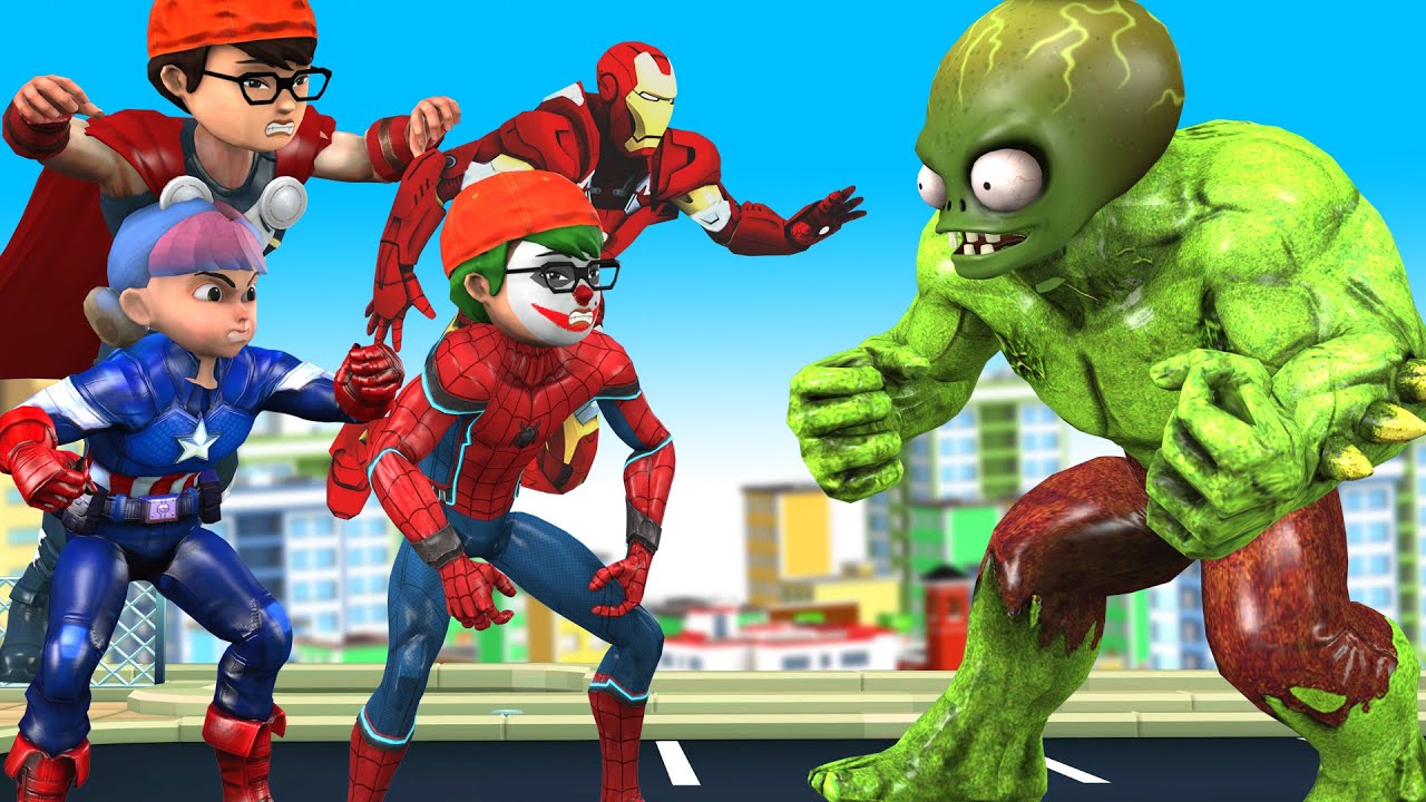 Мстители Супергерой Команда Ника Железный Человек против Команды Гиганта Зомбосса Спасают Город -...