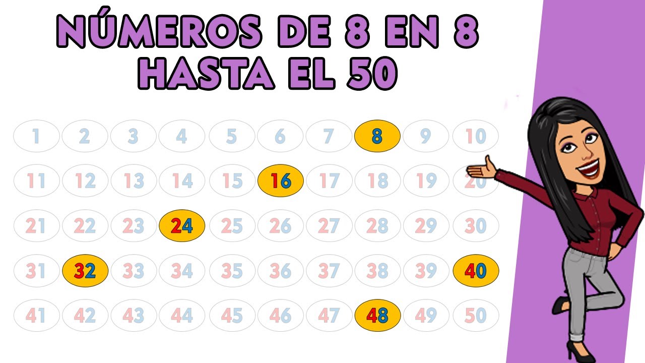 ️Números de 8 en 8 hasta el 50 | Counting by 8 up to 50 - YouTube