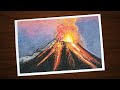 Oil pastel drawing volcanic erruption
