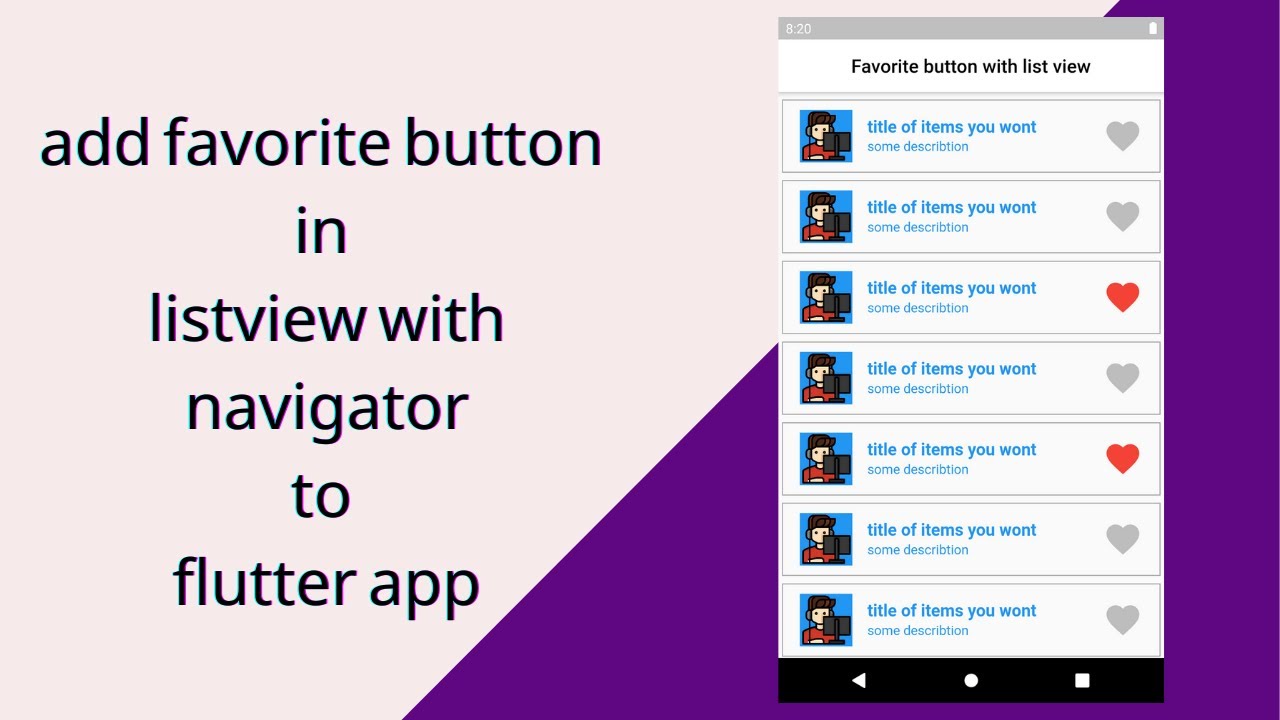 add favorite button in listview with navigator to flutter app - YouTube