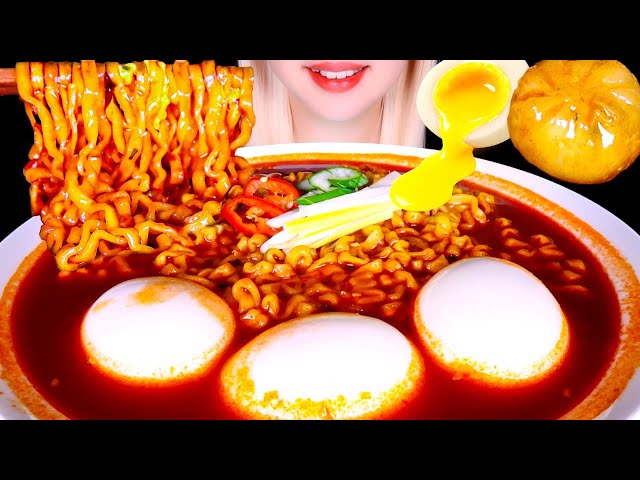 ASMR Samyang Buldak Stew Noodles with Soft-Boiled Eggs & Dumplings Mukbang | Eating Sounds 🍜🔥