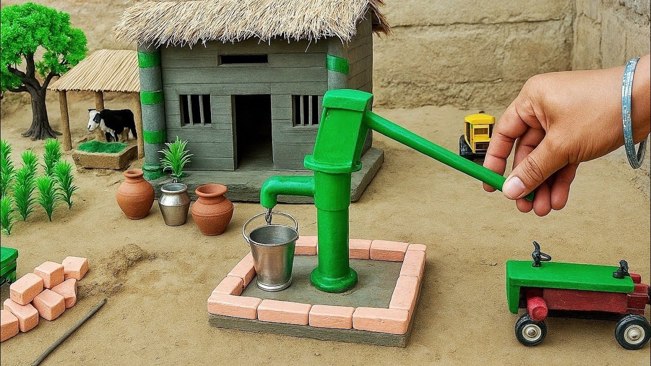 mini tractor making mini hand pump science project | DIY how to make cow shed