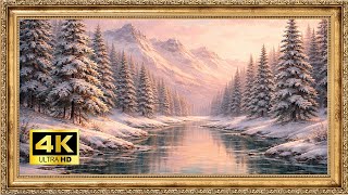 Winter Mountain Serenity | Snowy River Scene 4K | Vintage Frame TV Art & Screensaver screenshot 5