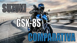SUZUKI GSX 8S VS GSX S750 VS YAMAHA MT 07 VS HONDA CB650R VS 800 NK COMPARATIVA DE FICHAS TECNICAS