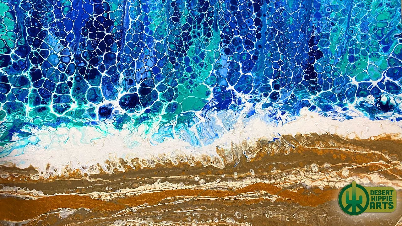 Easy Beach Acrylic Pour & Swipe Fluid Art Tutorial: Water Effect - YouTube