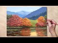 Acrylic Painting Autumn River Landscape
