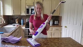 Amazon Review of this Swiffer PowerMop Mopping Kit and Reusable Microfiber Mop Pads