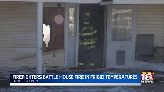 Firefighters Battle House Fire In Frigid Temperatures