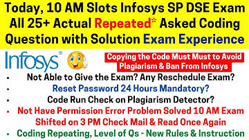 Infosys 10AM Slots All Asked Coding Ques Soln Exam Shifted Avoid Rejection New Instruction 3PM Slots