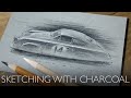 Charcoal sketch process explained  drawing a porsche 356