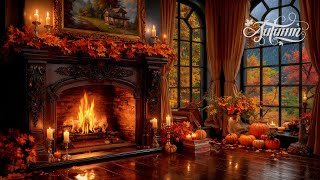 Unwind with Soothing Piano Jazz & Warm Crackling Fireplace 🔥 November Autumn Fireplace Ambience