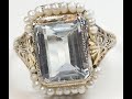 Antique 1920's Aquamarine Engagement 13K Right Hand Ring Size 5.75 UK-L Art Deco