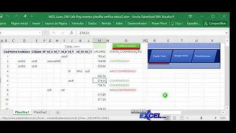 CURSO EXCEL VBA PLANILHA LICAO PROGRAMAÇÃO 298 Celulas e Range Eventos Planilha Verifica Status 2
