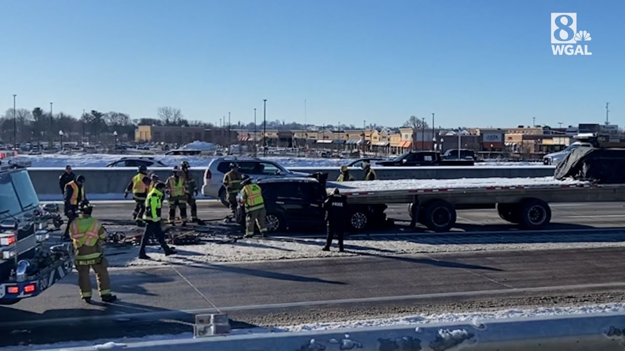 Vehicle rear-ends tractor-trailer on Route 30 in Lancaster County - YouTube