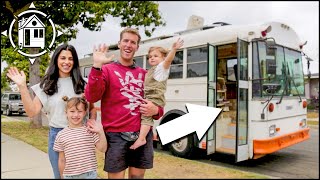 Adorable family shows off their school bus tiny home