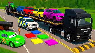 Double Flatbed Truck  / Big & Small / MCQUEEN vs 12Car #165 / BeamNG Gao Drive screenshot 5