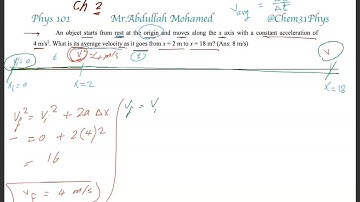 An object starts from rest at the origin and moves along the x axis with a constant acceleration of