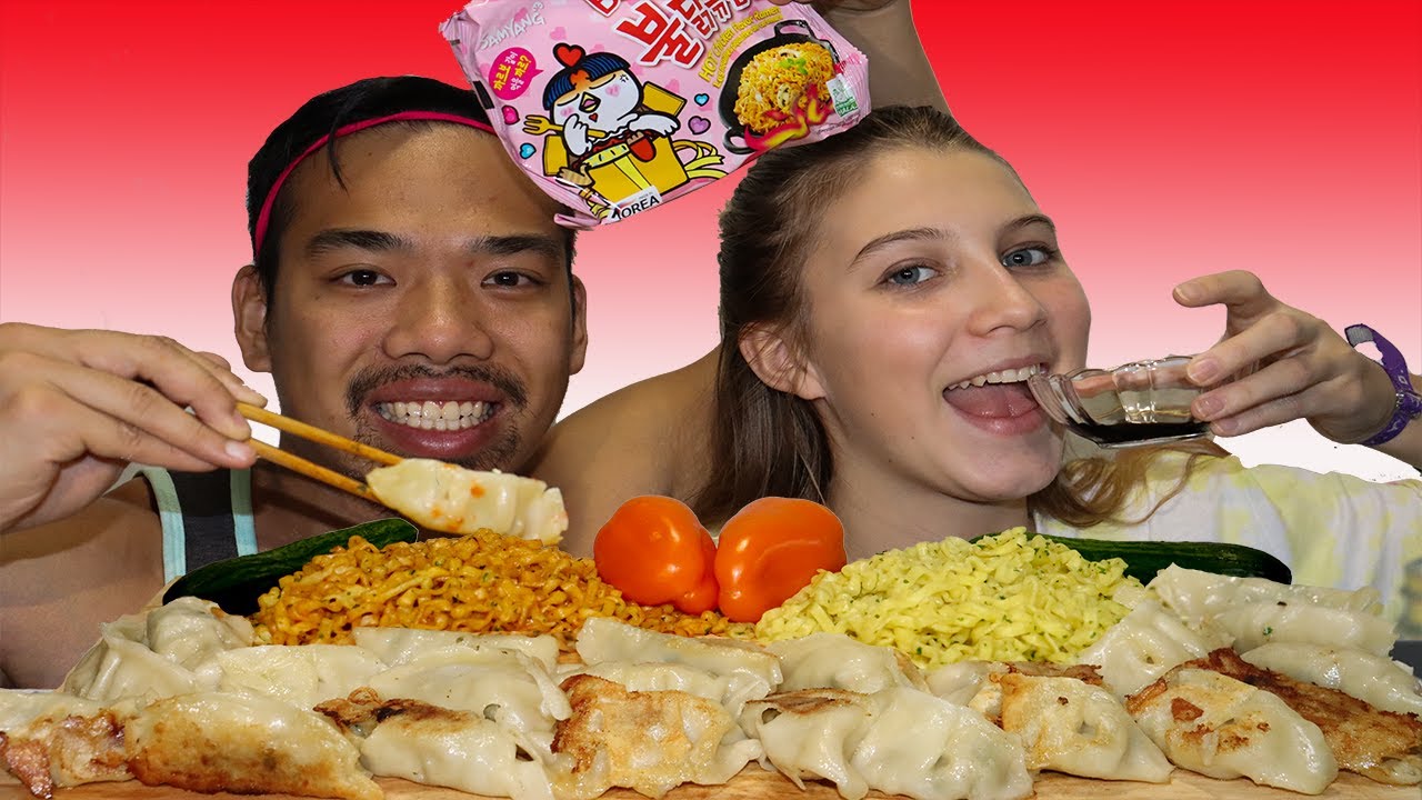 KIDS REACTION TO PREGNANCY!! SPICY KOREAN CARBONARA NOODLES & DUMPLINGS