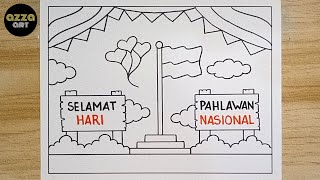 Cara Menggambar Poster Hari Pahlawan 10 November 🔴 Gambar Poster Hari Pahlawan yang Mudah 🔴