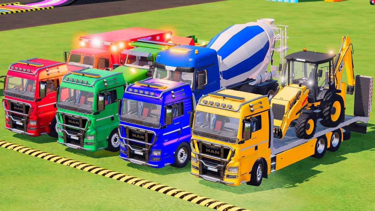 Colorful Heavy Machine - COLORFUL KOMATSU, EXCAVATOR,ELKON MIXER TRUCK TRANSPORTING WITH TRUCK #59