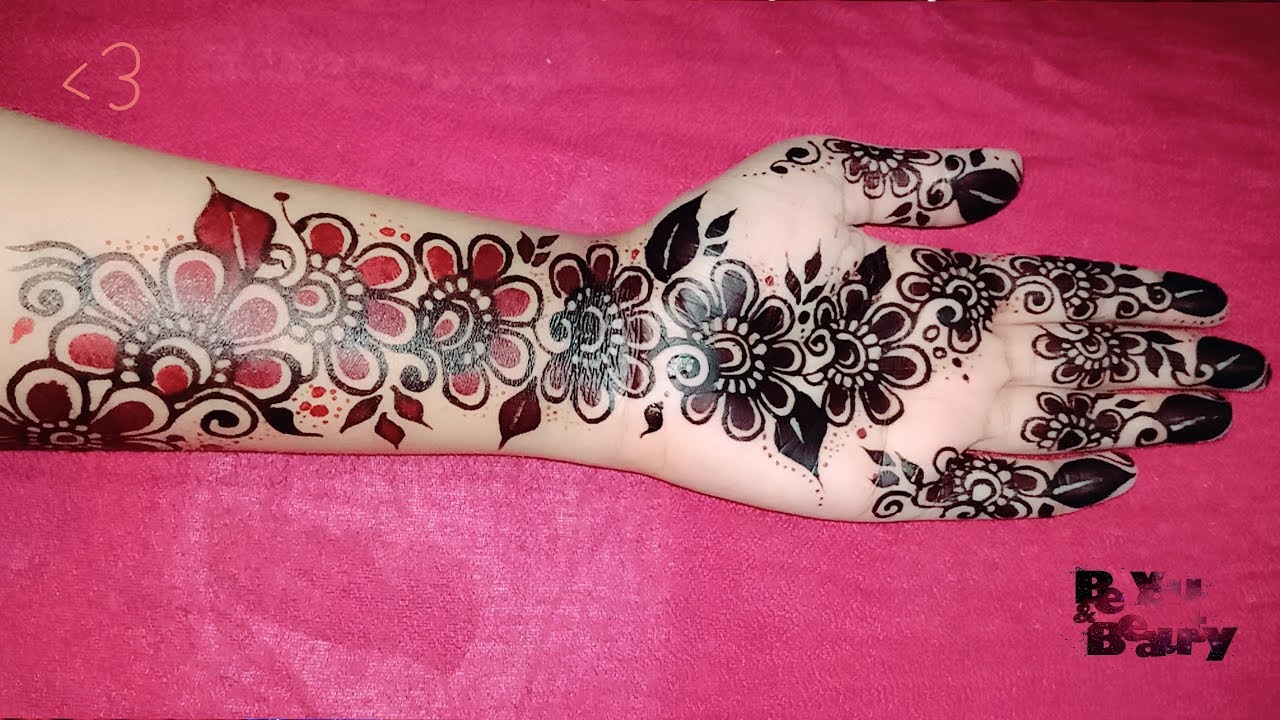 Simple beautiful floral mehndi henna design | Black and Red shaded ...
