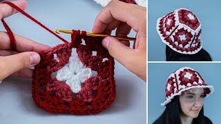 A very simple crochet granny square bucket hat!