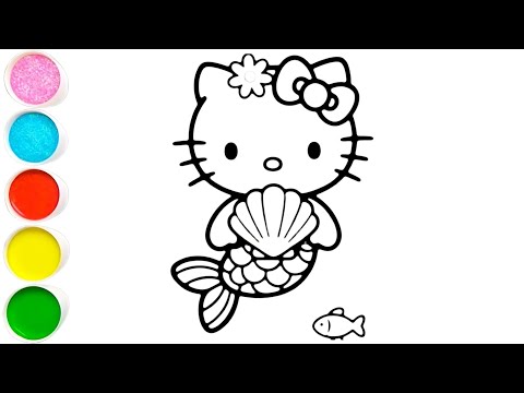 Beautiful mermaid hello kitty drawing painting and colouring 