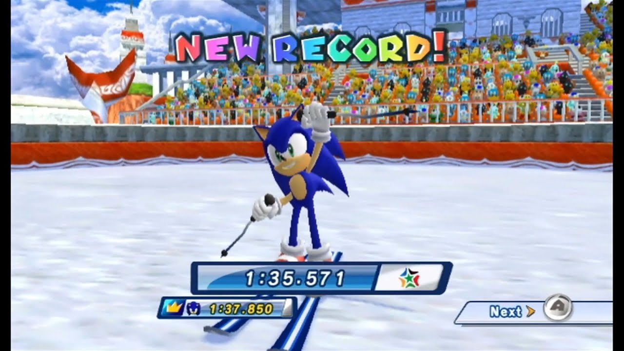 1:35.571 (PB) Dream Alpine (Sonic) Mario & Sonic at the Olympic Winter Games Vancouver 2010 (Wii U)