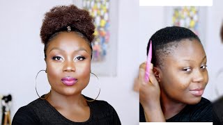 DIY : NO SEW IN SLICK AFRO BUN TUTORIAL ON VERY SHORT NATURAL 4C HAIR / HOW TO SLICK 4C