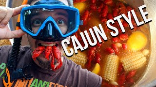 Snorkeling for Crawdads! - Louisiana Cajun Style CRAWFISH BOIL! Catch and Cook! UNDERWATER FOOTAGE!