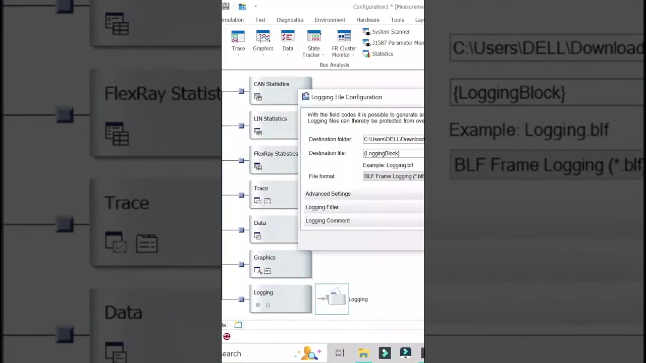 how to config logging in CANoe 