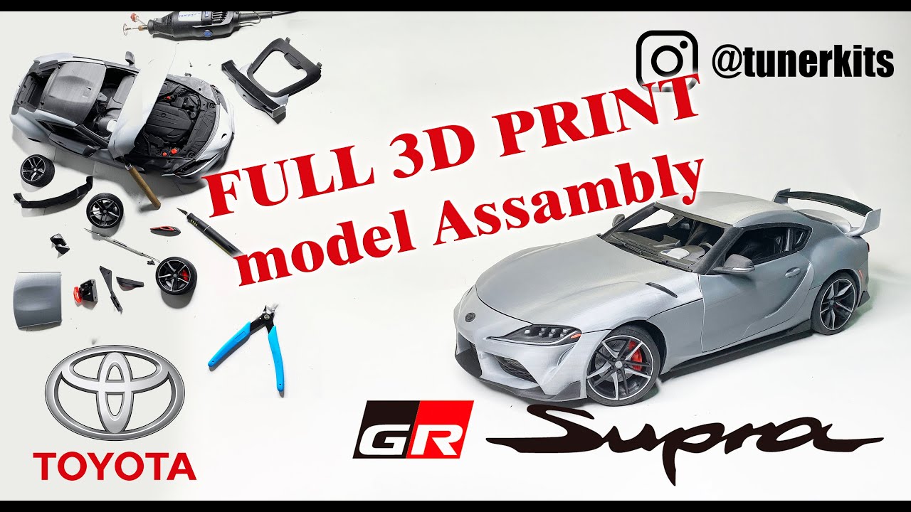 FULL 3d printed scale model car Toyota GR Supra assembly video