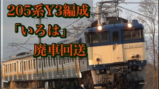 朝を浴びて廃車回送される205系Y3編成「いろは」など　2023年3月29日　#鉄道 #長野総合車両センター #いろは #205系