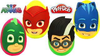 5 Ovos Surpresas PJ Masks Menino Gato, Corujita, Largartixo, Romeo, Garota Lunar Massinha Play Doh