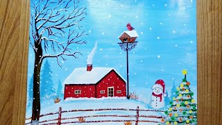 Winter painting / easy art / hut painting / winter season painting / acrylic painting for beginners