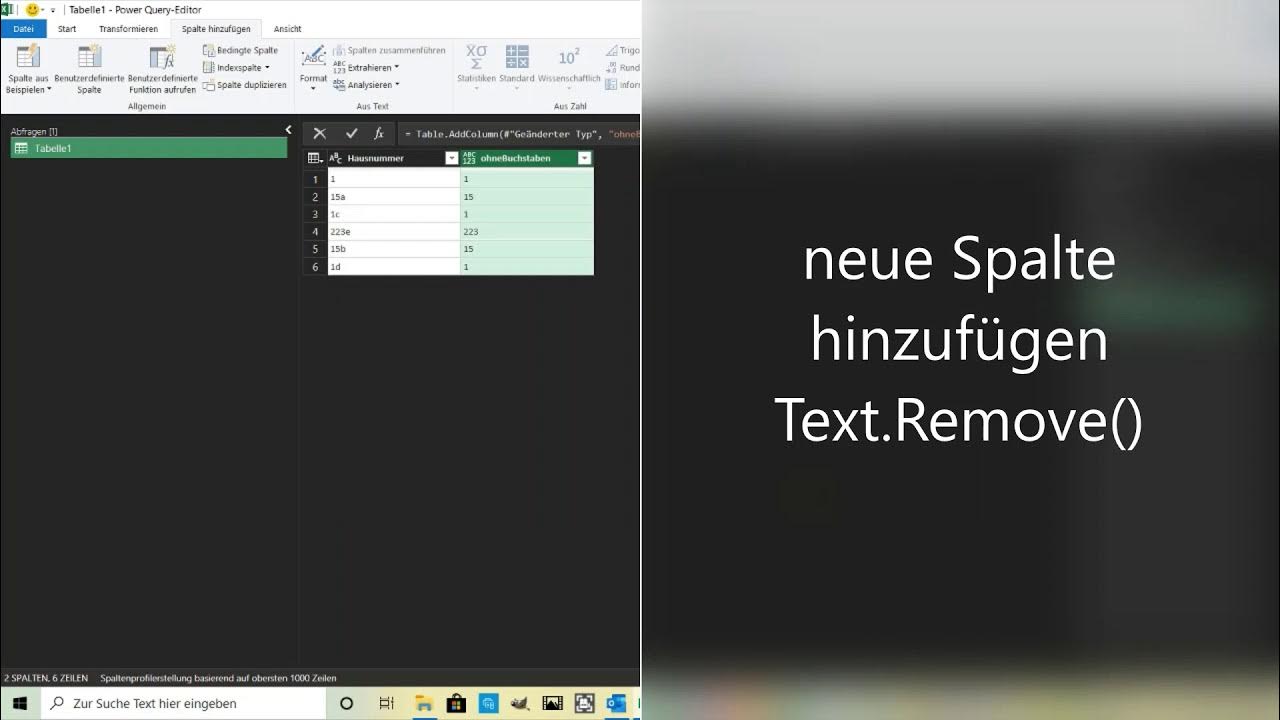 Excel Power Query, Hausnummer ohne Buchstabe, 3Stellig,Text.Remove